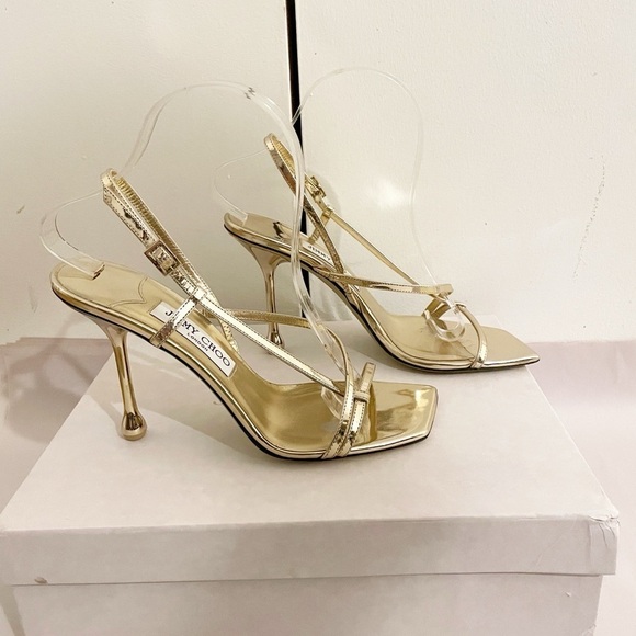 Jimmy Choo Etana Metallic Strappy Slingback Heels - Picture 8 of 13